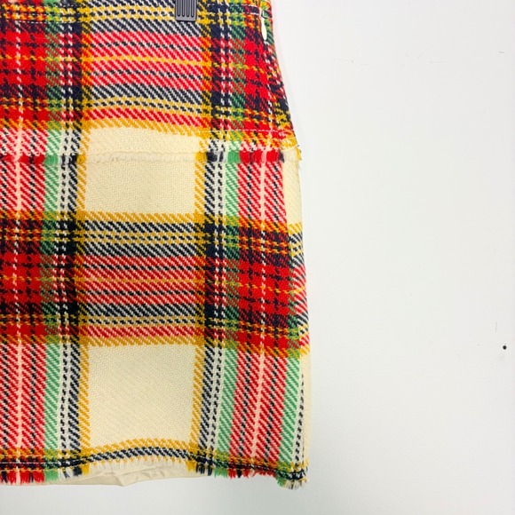 J. Crew Plaid Wool Mini Skirt Women Size 8 Red Green Yellow Fringe Hem - Picture 3 of 6